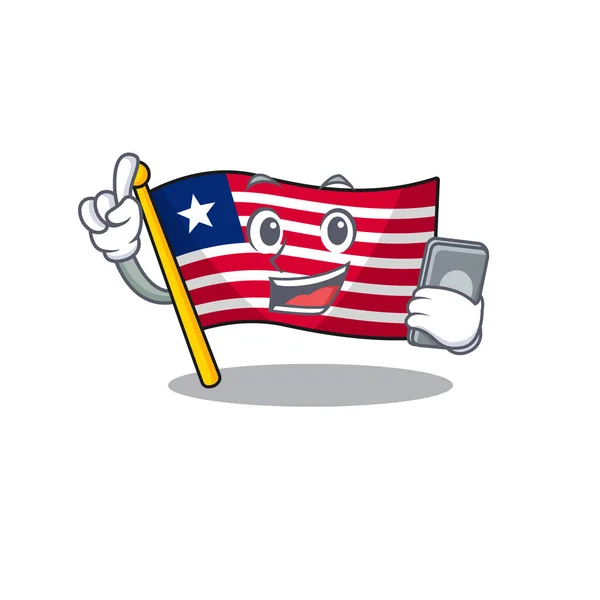 Cartoon-Figur der Flagge Liberia Scroll sprechen mit Telefon — Stockvektor