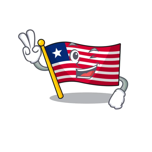 Divertente bandiera liberia Scorrere personaggio dei cartoni animati con due dita — Vettoriale Stock