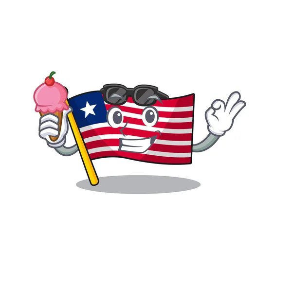 Feliz dibujo animado de la bandera liberia Desplazarse con helado — Archivo Imágenes Vectoriales