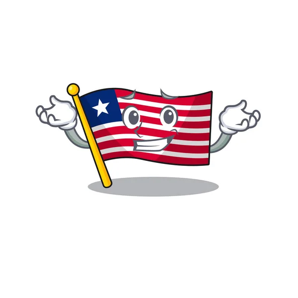 Carino e fresco Grinning bandiera liberia scorrere mascotte stile cartone animato — Vettoriale Stock