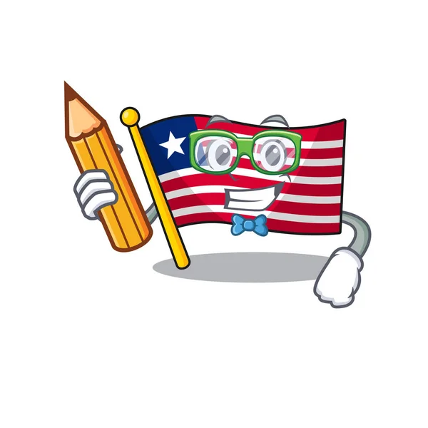 Cool smart drapeau étudiant liberia Scroll personnage crayon tenant — Image vectorielle