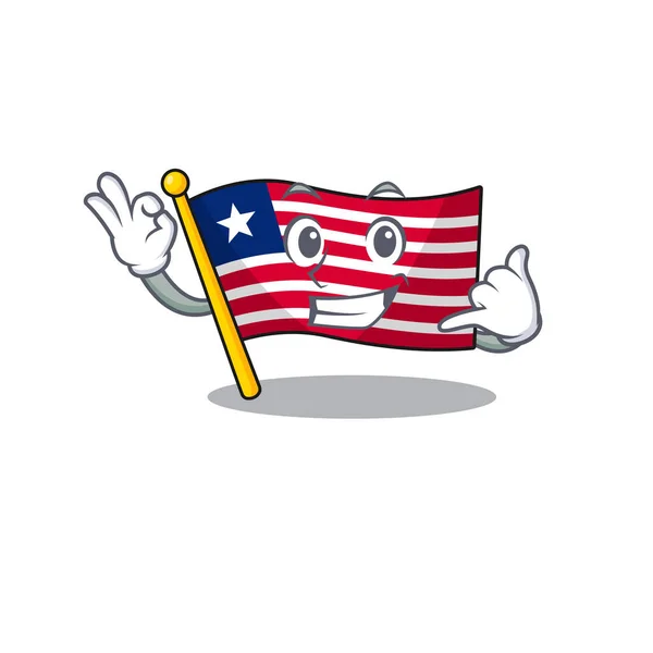 Call me cute face flag liberia Scroll mascot cartoon design — Stock Vector
