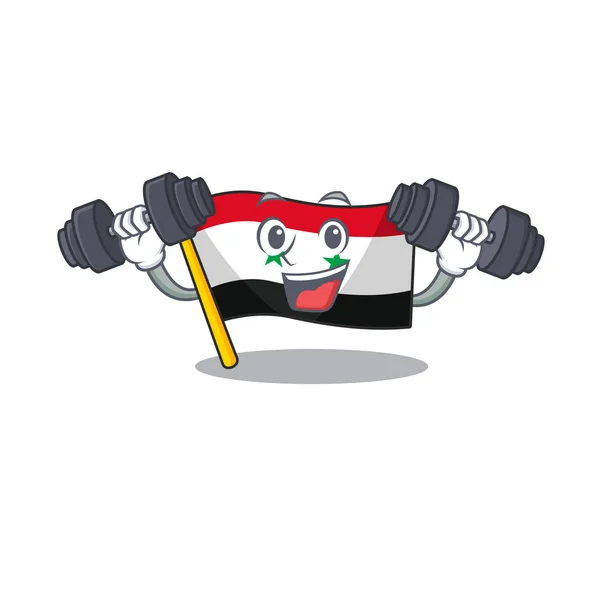 Fitness-Übung Flagge syrischer Cartoon-Figur mit Hanteln — Stockvektor