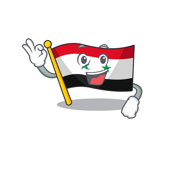 Bandera syria Diseño de la mascota del pergamino haciendo un gesto Okay — Archivo Imágenes Vectoriales