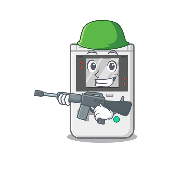 A mascot of handheld game Scroll Army with machine gun — Stock Vector