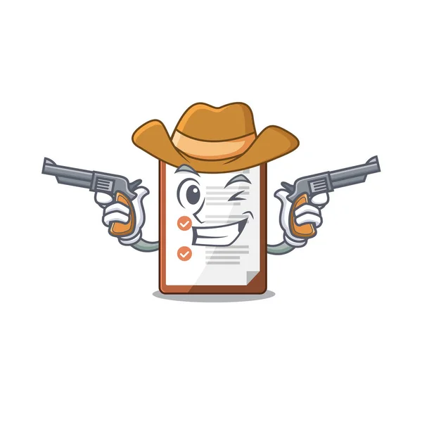 Mascotte de Presse-papiers Scroll interprétée comme un Cowboy avec des armes — Image vectorielle