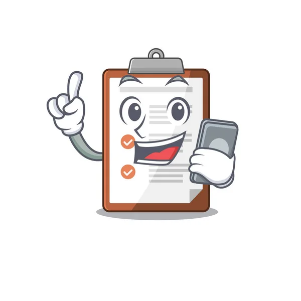 Cartoon character of clipboard Scroll speaking with phone — 스톡 벡터