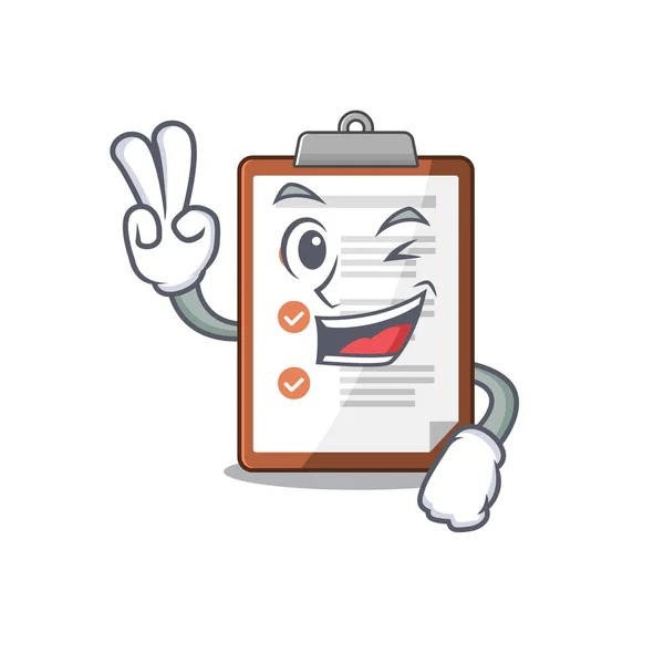 Funny clipboard Scroll cartoon Character with two fingers — 스톡 벡터