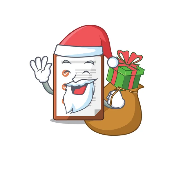 Santa clipboard Scroll Cartoon design znaků s krabicí dárků — Stockový vektor