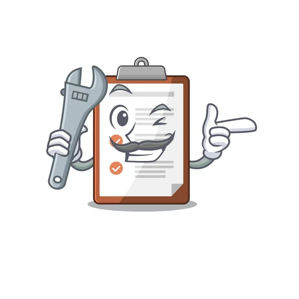 Cool Mechanic clipboard Scroll cartoon character design — Stock Vector