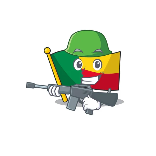 Una mascota de bandera benin Scroll Army con ametralladora — Archivo Imágenes Vectoriales