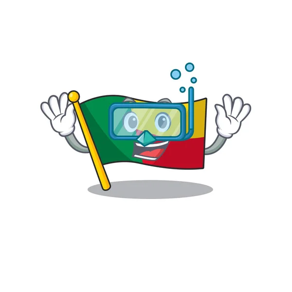 Mascota de dibujos animados con bandera benin Scroll con gafas de buceo — Vector de stock