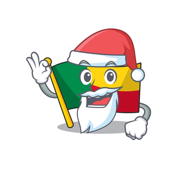Santa drapeau benin Scroll dessin animé personnage design avec ok doigt — Image vectorielle