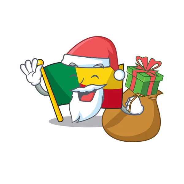 Santa flag benin Scroll Cartoon character design avec boîte de cadeau — Image vectorielle