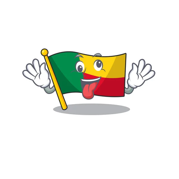 Mascota de la cara loca bandera benin Scroll Caricatura carácter estilo — Vector de stock