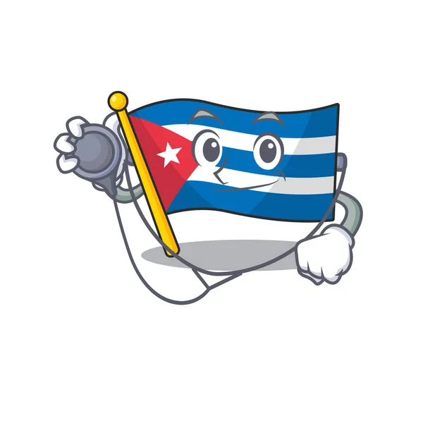 Cute flag cuba Scroll cartoon character in a Doctor with tools — 스톡 벡터
