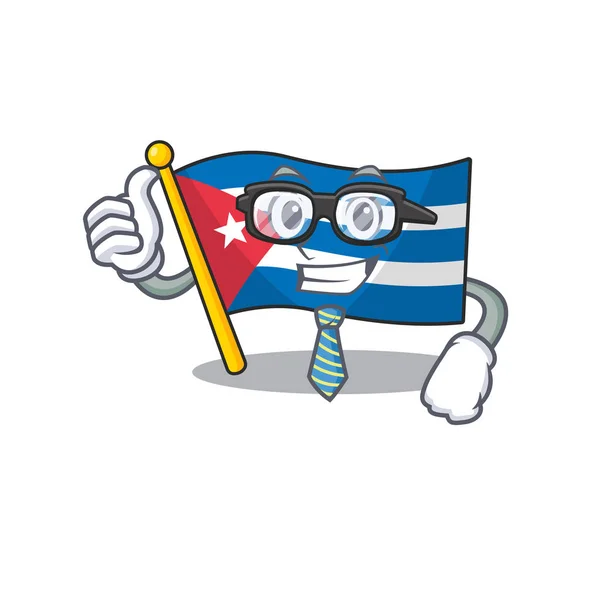 Cool Businessman flag cuba Scroll cartoon character with glasses — 스톡 벡터