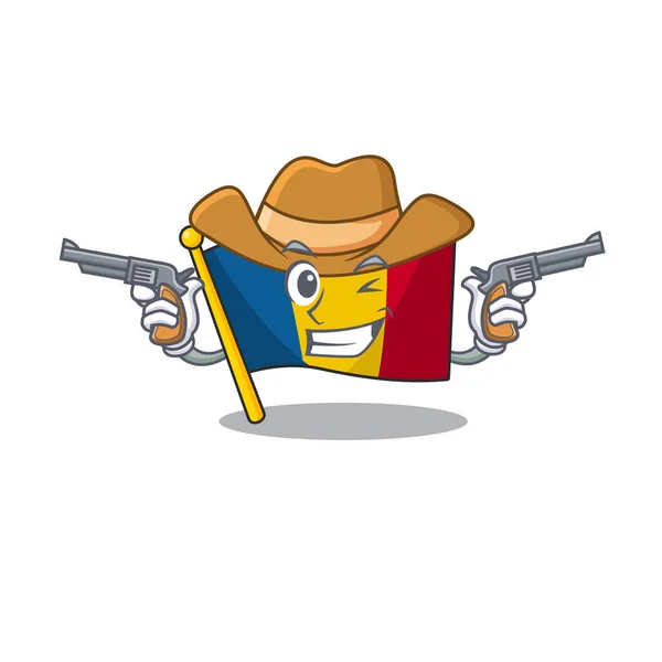 Bandeira chad Scroll mascote realizada como um Cowboy com armas —  Vetores de Stock