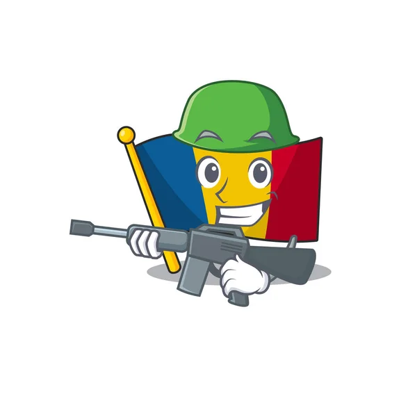 Uma mascote de bandeira chad Scroll Exército com metralhadora — Vetor de Stock
