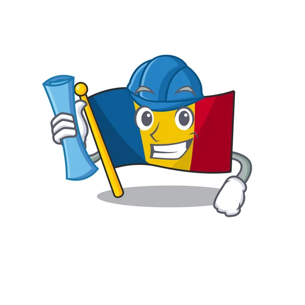 Cheerful Architect flag chad Rolagem com estampas azuis e capacete azul —  Vetores de Stock