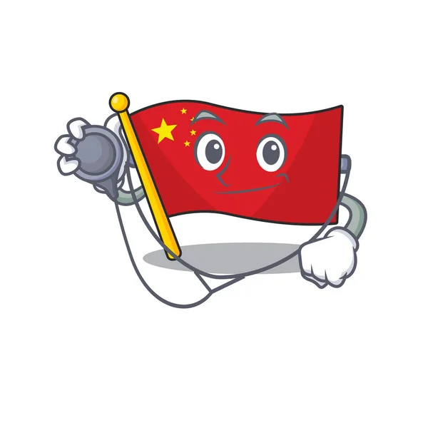 Симпатичный китайский флаг Свиток персонаж мультфильма в Докторе с инструментами — стоковый вектор