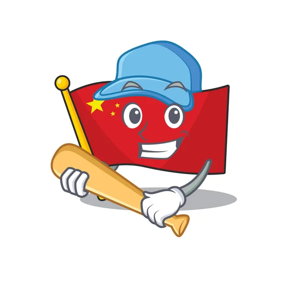 Cool vlag china Scroll stripfiguur ontwerp met honkbal — Stockvector