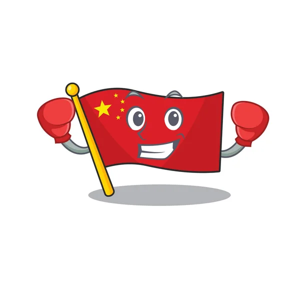 Boxe feliz bandeira china Scroll mascote estilo de personagem — Vetor de Stock