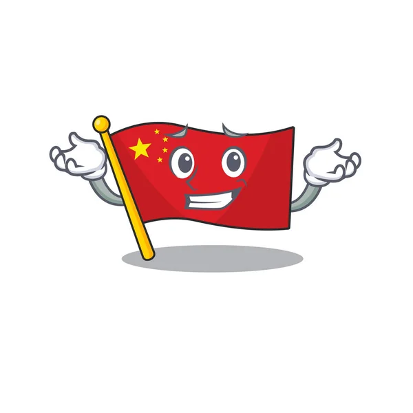 Mignon et cool sourire drapeau Chine Scroll mascotte dessin animé style — Image vectorielle