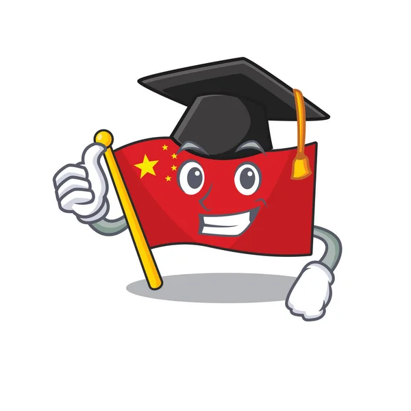 Gelukkig vlag china scroll het dragen van een zwart graduation hoed — Stockvector