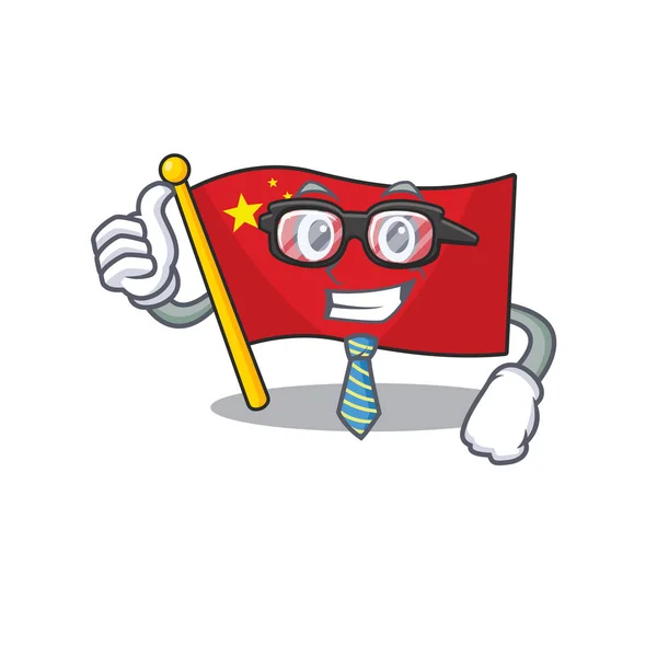 Cool Businessman bandera china Scroll personaje de dibujos animados con gafas — Archivo Imágenes Vectoriales