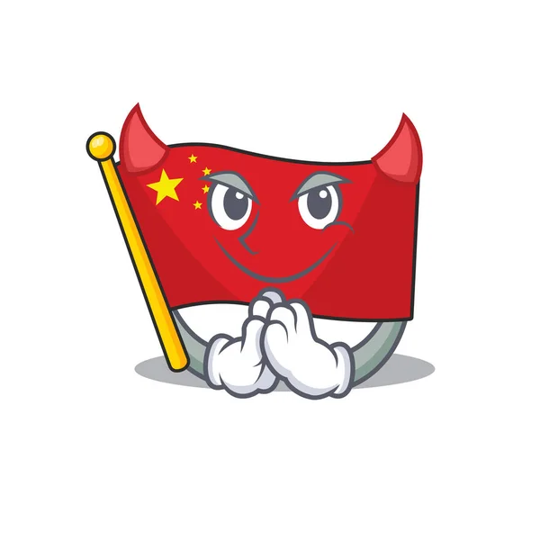 Teufel Cartoon-Figur der Flagge China Scroll-Design — Stockvektor