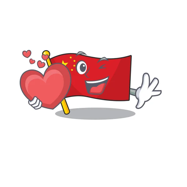 Смішний прапор Обличчя Китай Прокрутити персонажа мультфільму З серцем — стоковий вектор