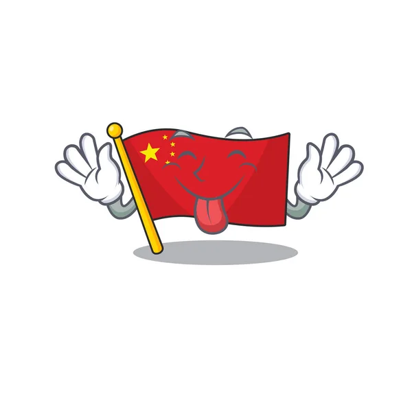 Cara engraçada bandeira china Scroll mascote design com Língua para fora — Vetor de Stock