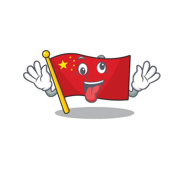 Maskottchen der verrückten Gesicht Flagge China Schriftrolle Cartoon-Charakter Stil — Stockvektor