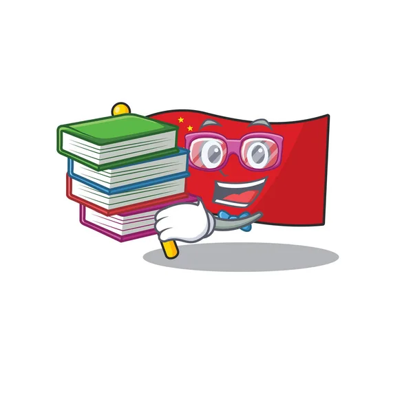 Bandeira de estudante inteligente china Scroll mascote cartoon com livro — Vetor de Stock