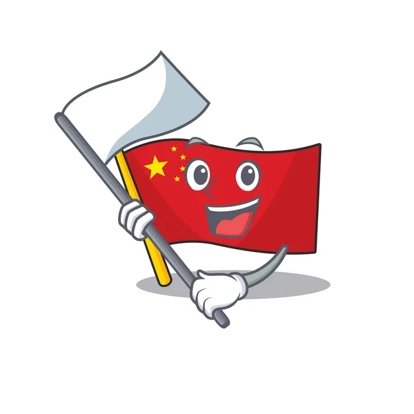 Drapeau mignon Chine style de personnage de dessin animé Scroll avec drapeau debout — Image vectorielle