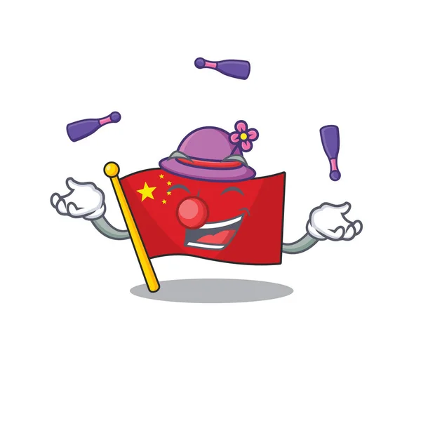 Cool vlag porselein scroll mascotte cartoon stijl spelen jongleren — Stockvector