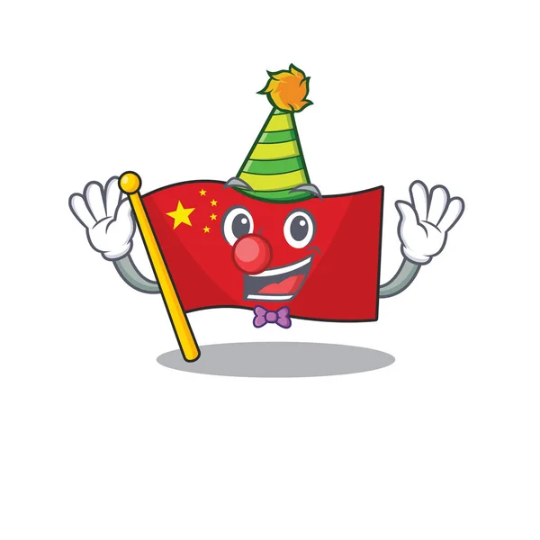 Χαριτωμένο και αστείο κλόουν σημαία Κίνα Μετακινηθείτε στυλ μασκότ χαρακτήρα κινουμένων σχεδίων — Διανυσματικό Αρχείο