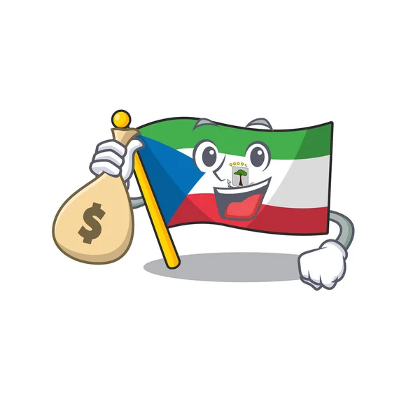 Smiley flag äquatorialen guinea scroll cartoon figur mit geldbeutel — Stockvektor