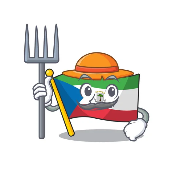 Happy Farmer flag equatorial guinea Scroll personagem de desenho animado com chapéu e ferramentas — Vetor de Stock