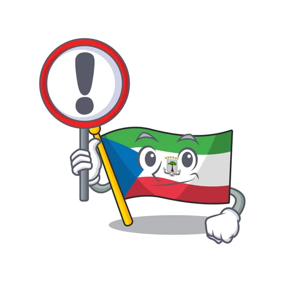 Dessin animé du drapeau guinée équatoriale Scroll levé un signe — Image vectorielle