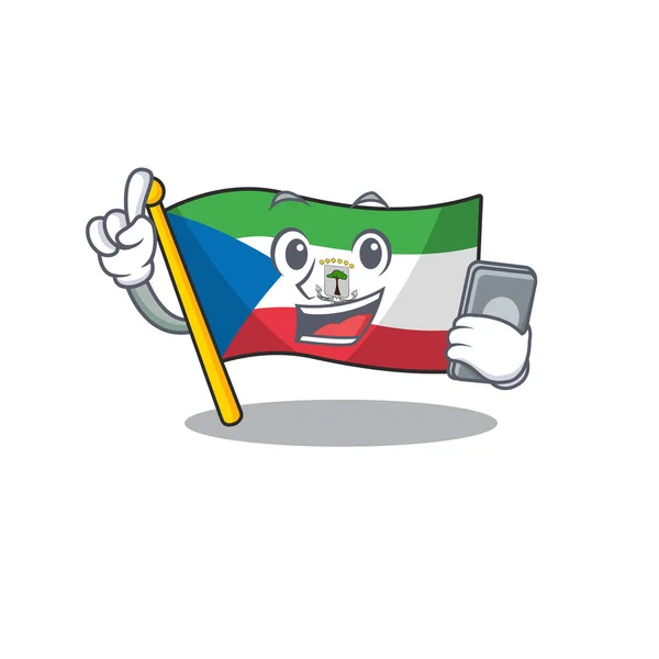 Zeichentrickfigur der Flagge Äquatorialguinea Schriftrolle sprechen mit Telefon — Stockvektor