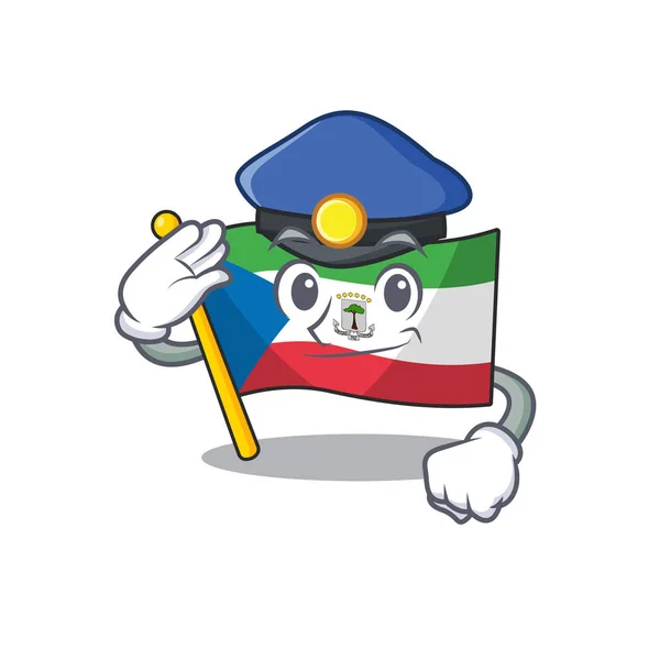 Bandeira equatorial guinea Scroll Estilo mascote dos desenhos animados como policial — Vetor de Stock