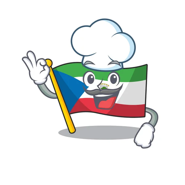 Drôle Chef drapeau guinée équatoriale personnage de dessin animé Scroll portant un chapeau blanc — Image vectorielle