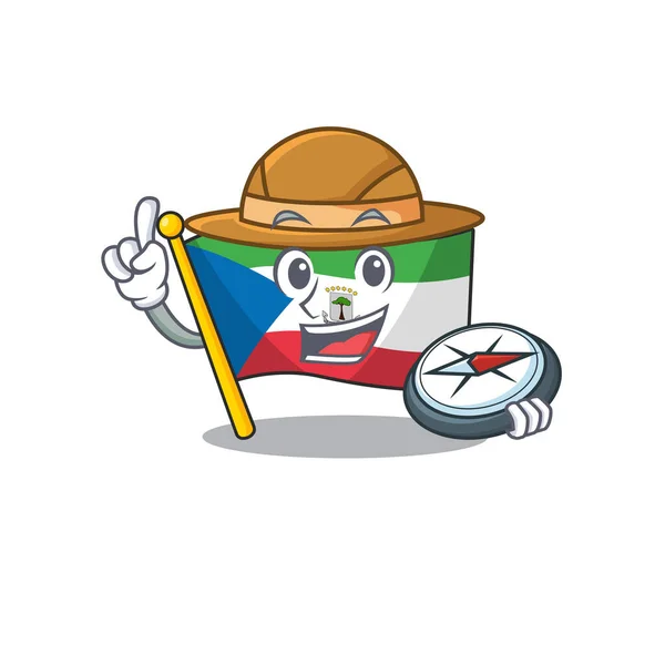 Flag equatorial guinea Scroll Un explorateur stylisé avec une boussole — Image vectorielle