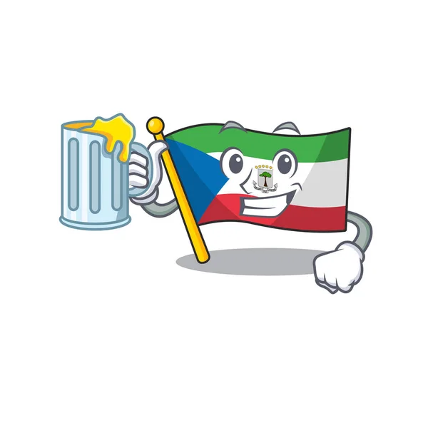 Happy flag equatorial guinea Desenho de mascote Scroll com um grande copo —  Vetores de Stock