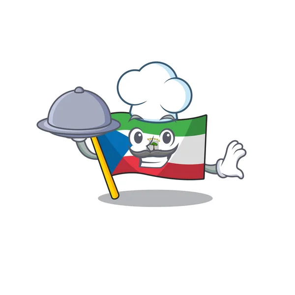 Cartoon Design Flagge Äquatorialguinea Rolle als Koch mit Essen auf Tablett — Stockvektor