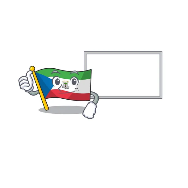 Mignon drapeau équatorial guinée Scroll personnage de dessin animé Pouces vers le haut avec planche — Image vectorielle