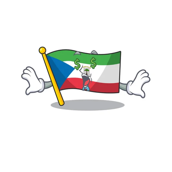 Drapeau guinée équatoriale Scroll avec l'oeil d'argent style de personnage de dessin animé — Image vectorielle