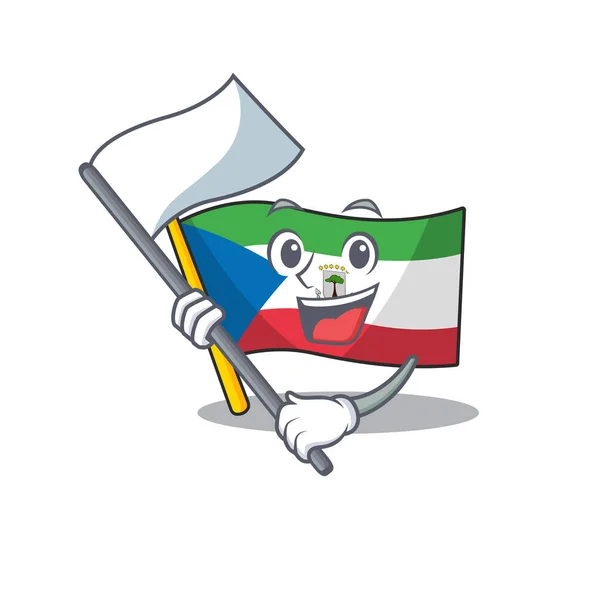 Niedliche Flagge Äquatorialguinea Schriftrolle Cartoon-Charakter-Stil mit stehender Flagge — Stockvektor